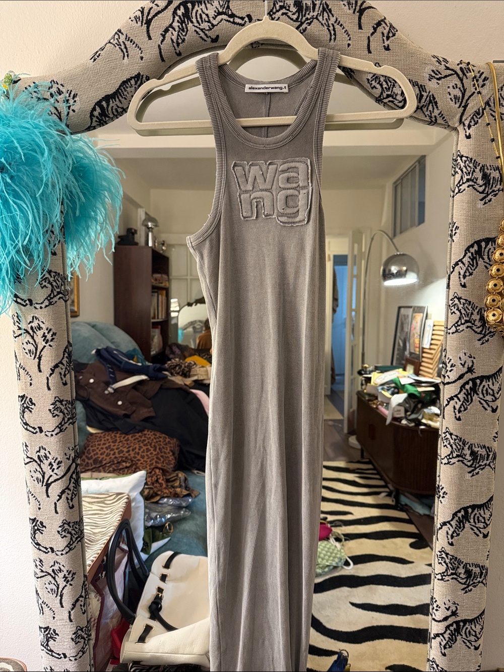 Alexander Wang Grey Ribbed Tank Maxi Dress with Embroidered Logo